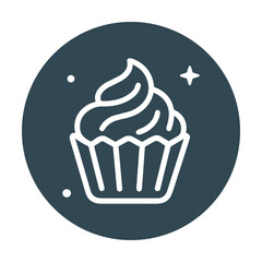 Frosted cupcake in a circle. Icon symbol illustration