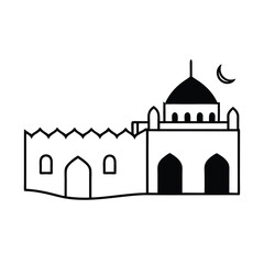 Mosque Outline with Crescent Moon Icon