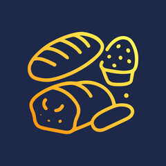 Golden outline of bakery items. Icon symbol illustration