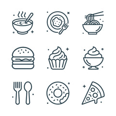 Whimsical foods icon assortment. Icon symbol illustration