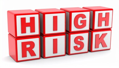 ハイリスクを意味する英単語のhighriskの文字が書かれた木製のキューブブロックと白背景。AIで生成