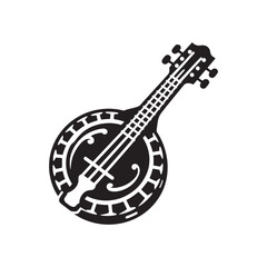 Detailed Banjo Vector - Outline Banjo Silhouette - Music Instrument Graphic.