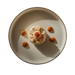 Gourmet tart with creamy topping and fish roe garnish