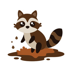 Fototapeta premium mischievous raccoon splashing in muddy puddle vector art