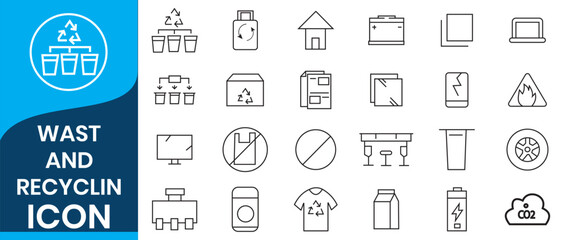 waste and recycling line  icon set. Garbage, Trash, separation and waste recycling linear icon collection. Vector illustration