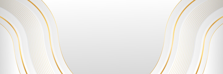 Elegant white and gray luxury wave background with gold accents. Abstract modern banner design for websites, headers, sale templates, business ads, awards, events, and more