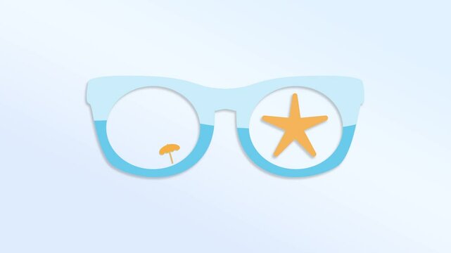 blue sunglasses animation with starfish and beach umbrella