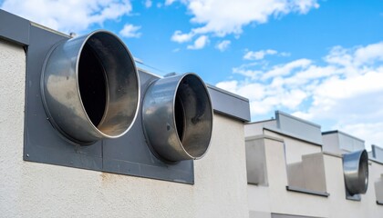 Ventilation System on Building Exterior Against Blue Sky with Cloudscape Backdrop
