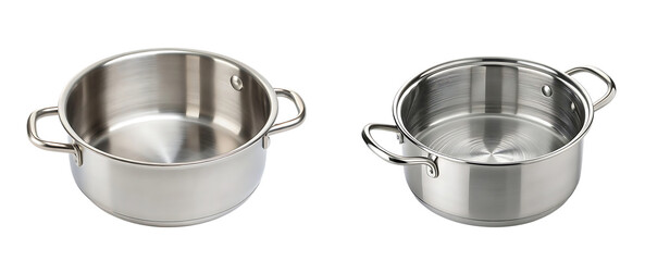 Stainless steel cooking pots bundle, png on transparent background