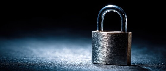 A close-up of a metallic padlock on a dark surface symbolizing security and protection.