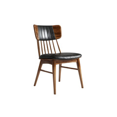 Modern wooden chair with black leather seat and back design