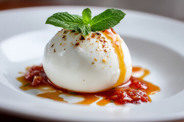 Close up, Buffalo mozzarella from Campania on white plate