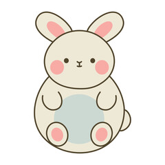 Adorable chubby bunny illustration with tall ears and soft colors in kawaii cartoon style