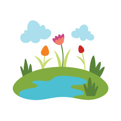 Fototapeta premium spring landscape with flowers and butterflies