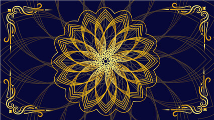 Elegant Gold and Blue Background with Ornamental Floral Design