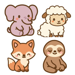 kawaii animal vector illustration soft pastel colors.
