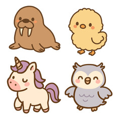 kawaii animal vector illustration soft pastel colors.
