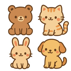kawaii animal vector illustration soft pastel colors.