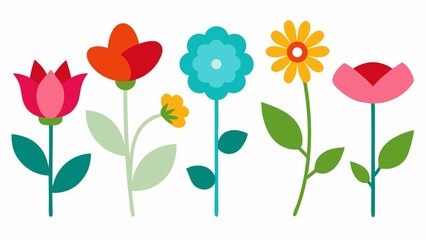 Colorful Geometric Flower Set for Spring and Summer Designs Isolated on White Background Vector Illustration