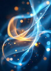 Shining abstract blue background with glowing stars and light patterns
