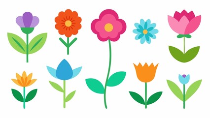 Obraz premium Collection of Colorful Geometric Flowers on a White Background for Springtime Designs