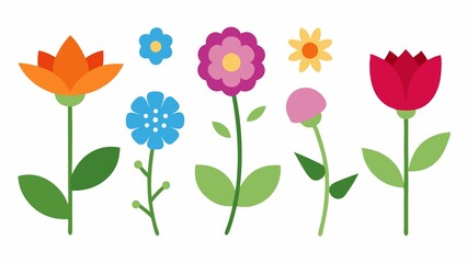 Obraz premium Colorful Cartoon Flower Set on White Background for Spring Designs and Creative Projects