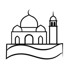 Minimalist Mosque Outline with Crescent Moon