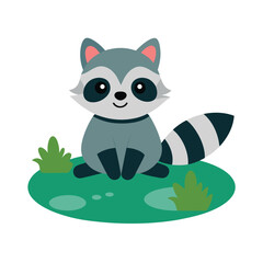 Naklejka premium cute raccoon sitting by a pond cartoon