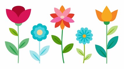 Obraz premium Simple and Colorful Floral Illustration with Geometric Shapes on a White Background