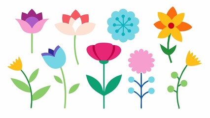 Obraz premium Collection of Colorful Geometric Flowers on White Background for Spring and Summer Designs
