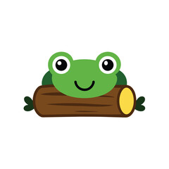 Fototapeta premium frog peeking from under log cartoon