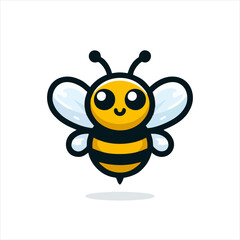 Cute Bee Logo With Big Eyes, Animal Vector Illustration