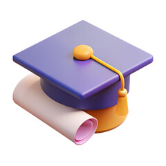Graduation cap and diploma 3d render illustration
