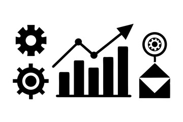 Business Growth Infographic: Calendar, Report, Trophy, Gears with Rising Arrow