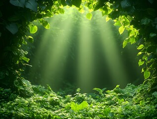 Beautiful Natural Landscape Illuminated by Warm Sunlight, Peaceful Nature Scene with Sunshine and Greenery