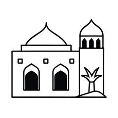 Simple Mosque Icon with Palm Tree Outline