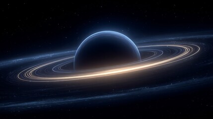 A ringed planet in a dark cosmic expanse.