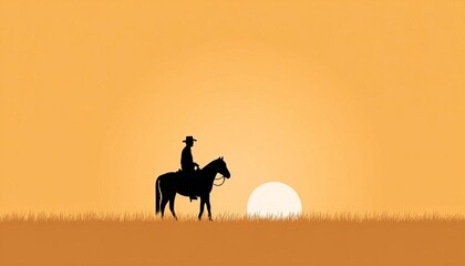 Silhouette of a cowboy riding a horse at sunset.