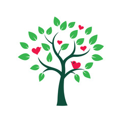 Fototapeta premium tree with heart shaped leaves and birds flying