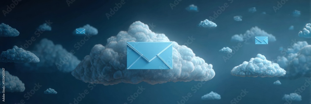 Poster phishing email surrounded by malware clouds with clear area in cyberspace
