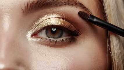 "Gold Eye Makeup Close-Up &ndash; Beauty and Cosmetics Detail"