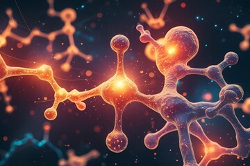 Abstract biology shapes, glowing textures, science theme