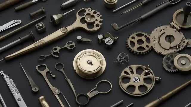 A Collection of Antique Watchmaker's Tools and Gears