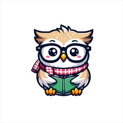 Geek Owl Logo, Cute Nerdy Owl Wearing Glasses
