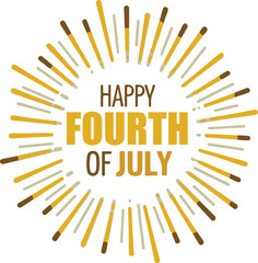 Happy Fourth of July Vector Illustration, Minimal Flat Design with Patriotic Typography, American Independence Day Celebration with Stars and Flag Elements, Isolated on White Background