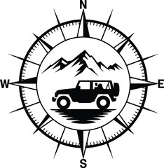 Fototapeta premium Compass With Mountain Svg, Compass Svg, Compass and Forest svg