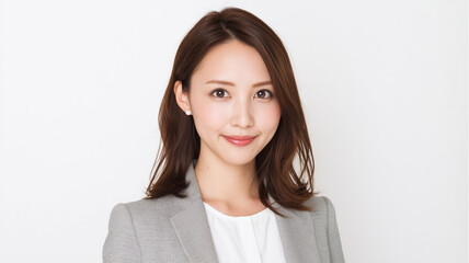 日本人女性会社員の白背景ポートレート