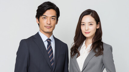 日本人男女会社員の白背景ポートレート