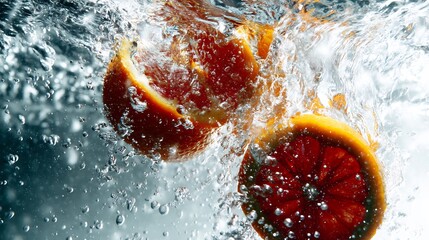 Orange slices splashing in water.