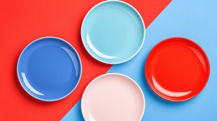 Patriotic Plate Set Mockup on Red and Blue Background for Independence Day Celebration with Copy Space
